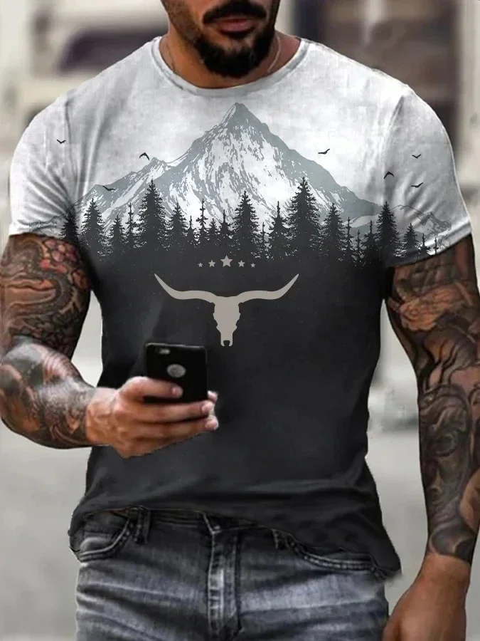 2023 Summer Men's Printed Casual Crew Neck Short Sleeve T-Shirt Vintage Wild West  3D Printed T Shirt