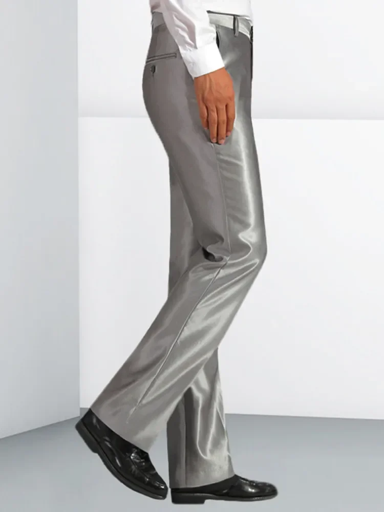 New silky glossy casual pants men's slim-fitting straight business vertical non-ironing trousers