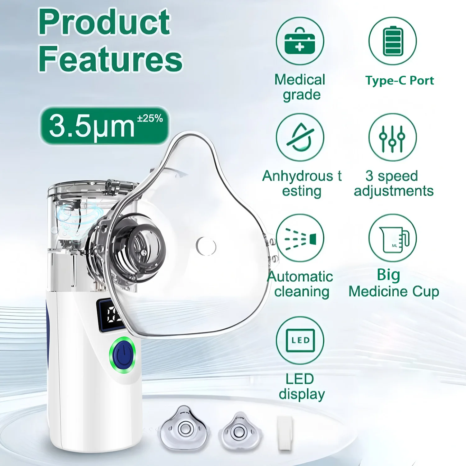 Nebulizador Portátil Inteligente, Nebulizador de Malla Manual para Adultos y Niños, Mini Nebulizador Doméstico