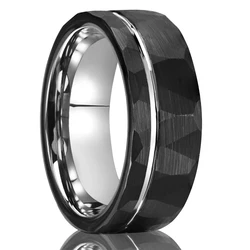 Black Tungsten Carbide Men's Ring 8mm Men's Engagement Ring Hammered Fluted Frosted, Fashionable Everyday Accessory