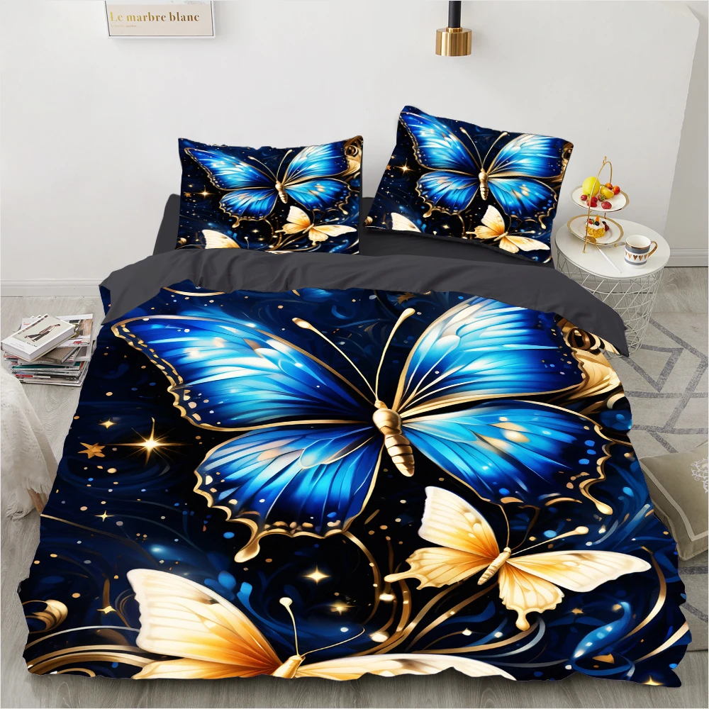 3D Printed Balck Blue butterfly Bedding Set Boys Girls Twin Queen Size Duvet Cover set Pillowcase Bed Kids Adult Home Textiles