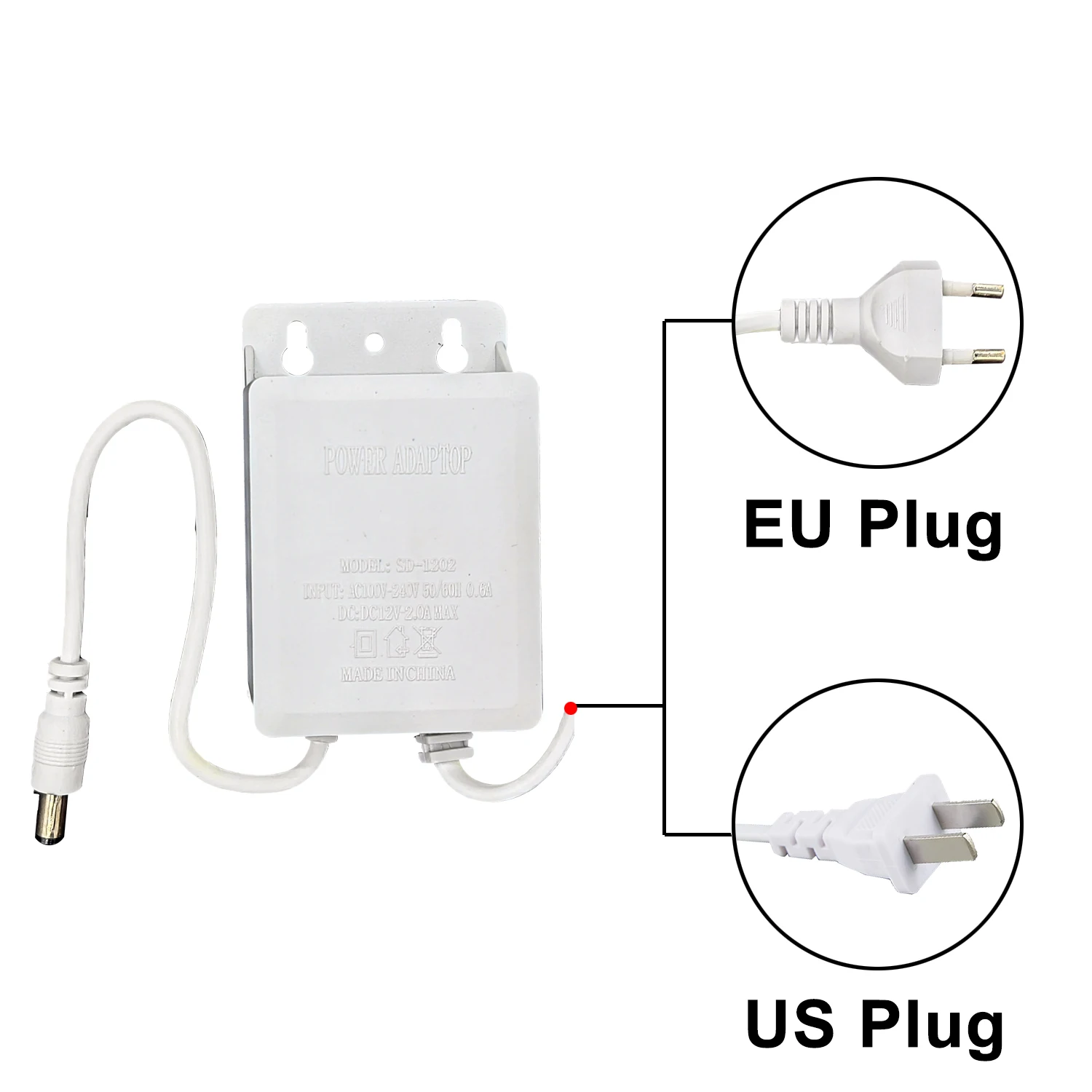 Power Adapter US/EU Outdoor Waterproof AC 100-240V Input DC 12V Volt Output Supply Charger Europe Universal Adapter Converter