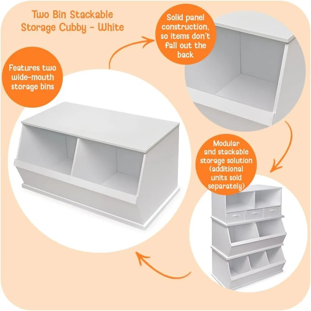 Two Bin Stackable Toy Storage Organizer - Modular Wood Panel for Toys, Books & Crafts