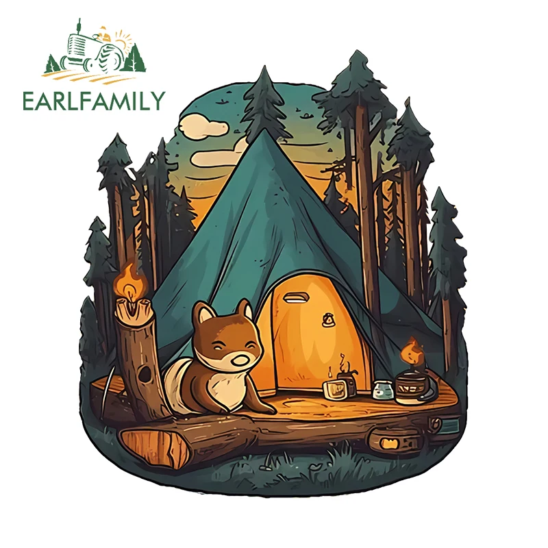 EARLFAMILY 13cm × 11.3cm Camping in The Woods Design Vinyl Car Wrap Personality Cool Waterproof Decals Creative Car Goods