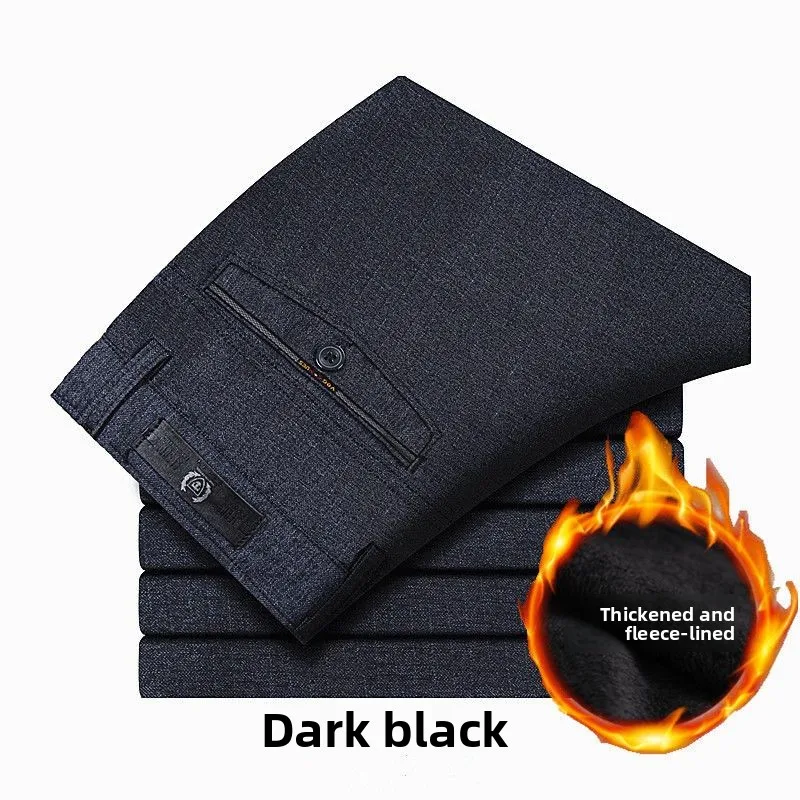 

Осень-зима 2025: мужские прямые брюки, утепленные бархатные брюки для папы, свободные деловые брюки для пожилых людей среднего возраста, мужская одежда