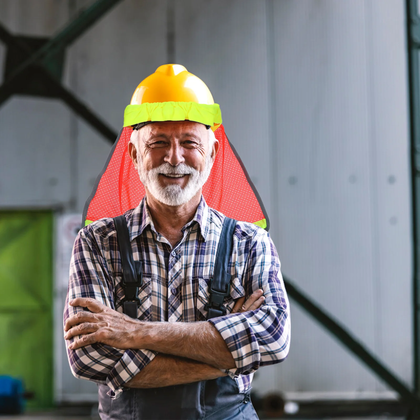 

Hard Hat Sun Shade Reflective Stripe Elastic Band Construction Hat Neck Protector Fluorescent Edging Mesh Holes Design