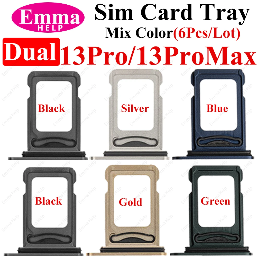 EmmaHelp 6pcs Single / Dual SIM Card Tray for iphone 11 11pro 12pro max 12 13 Pro Max 14 Plus SIM Card Holder 6 Color Mixes