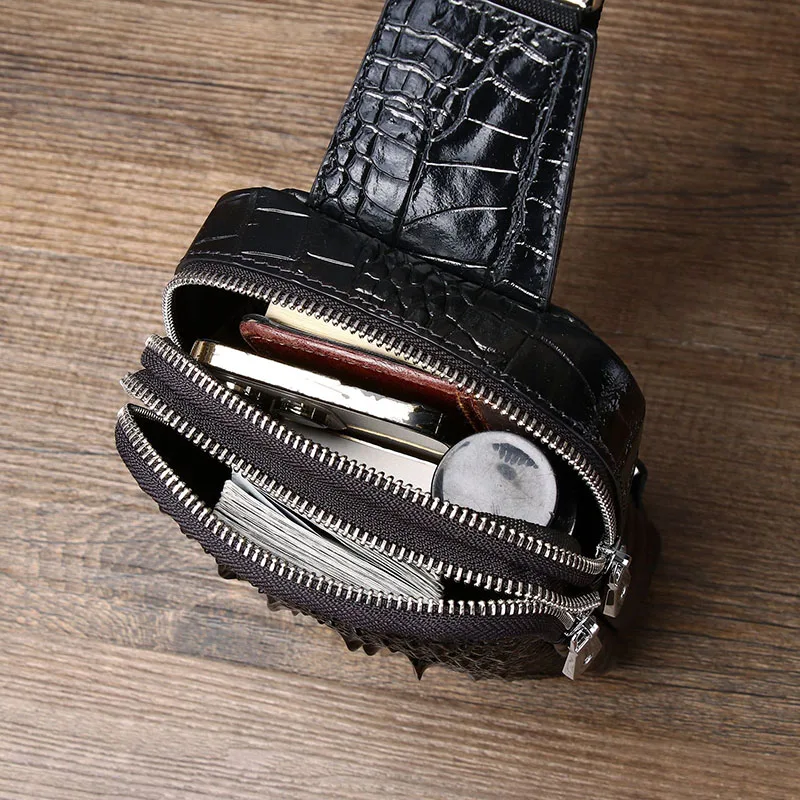 High-quality Real Cowhide leather men\'s chest bag genuine lrather men\'s bag outdoor fashion crossbody bag men\'s bag black