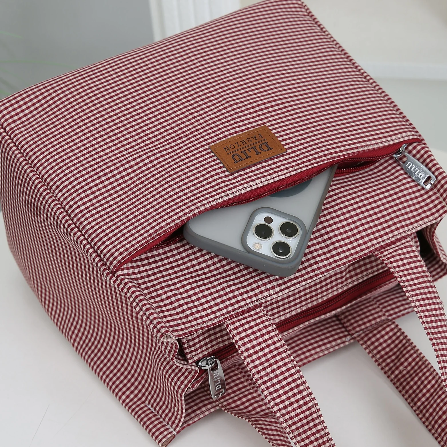 DLIU， New style, thickened fabric, checkered pattern, commuting tote bag, lunch box storage bag, lunch bag, miscellaneous bag view 3