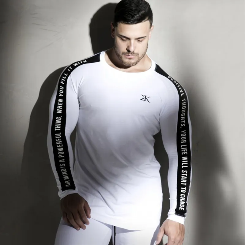 Men Bodybuilding Long sleeve t shirt Man Casual Fashion Print Slim T-Shirt Male Gyms Fitness Workout Tees Tops Jogger Clothing