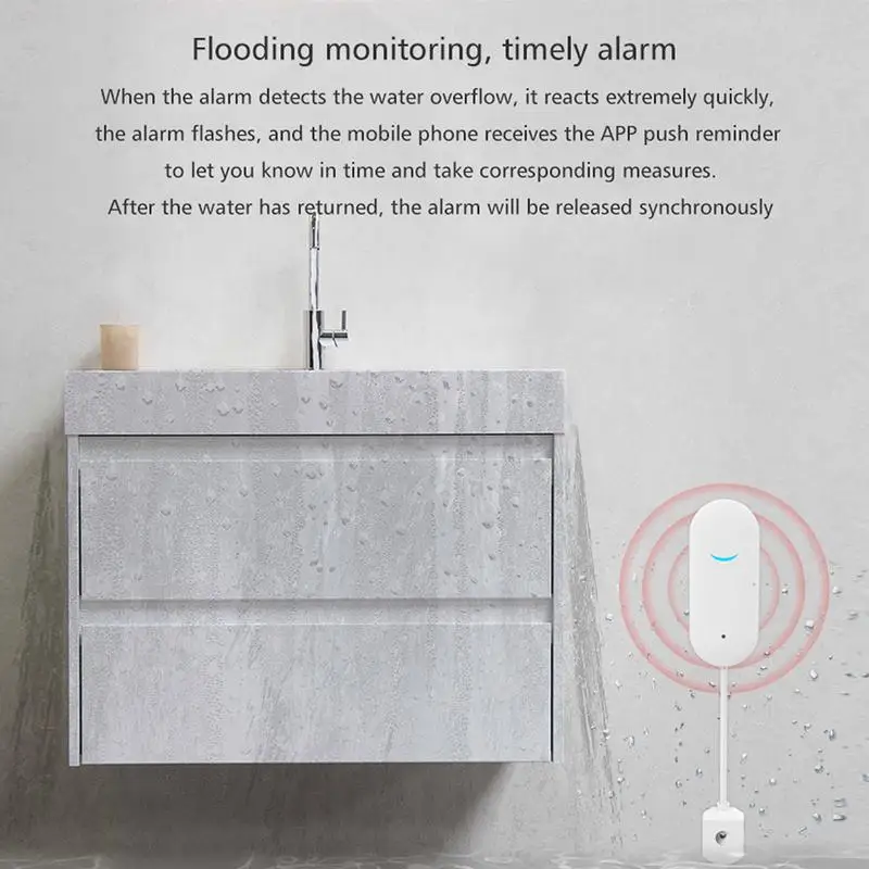 Water Leak Detector Tuya App Free Remote Monitoring Flood Detector Water Leak Notification App Flood Alert Overflow Security
