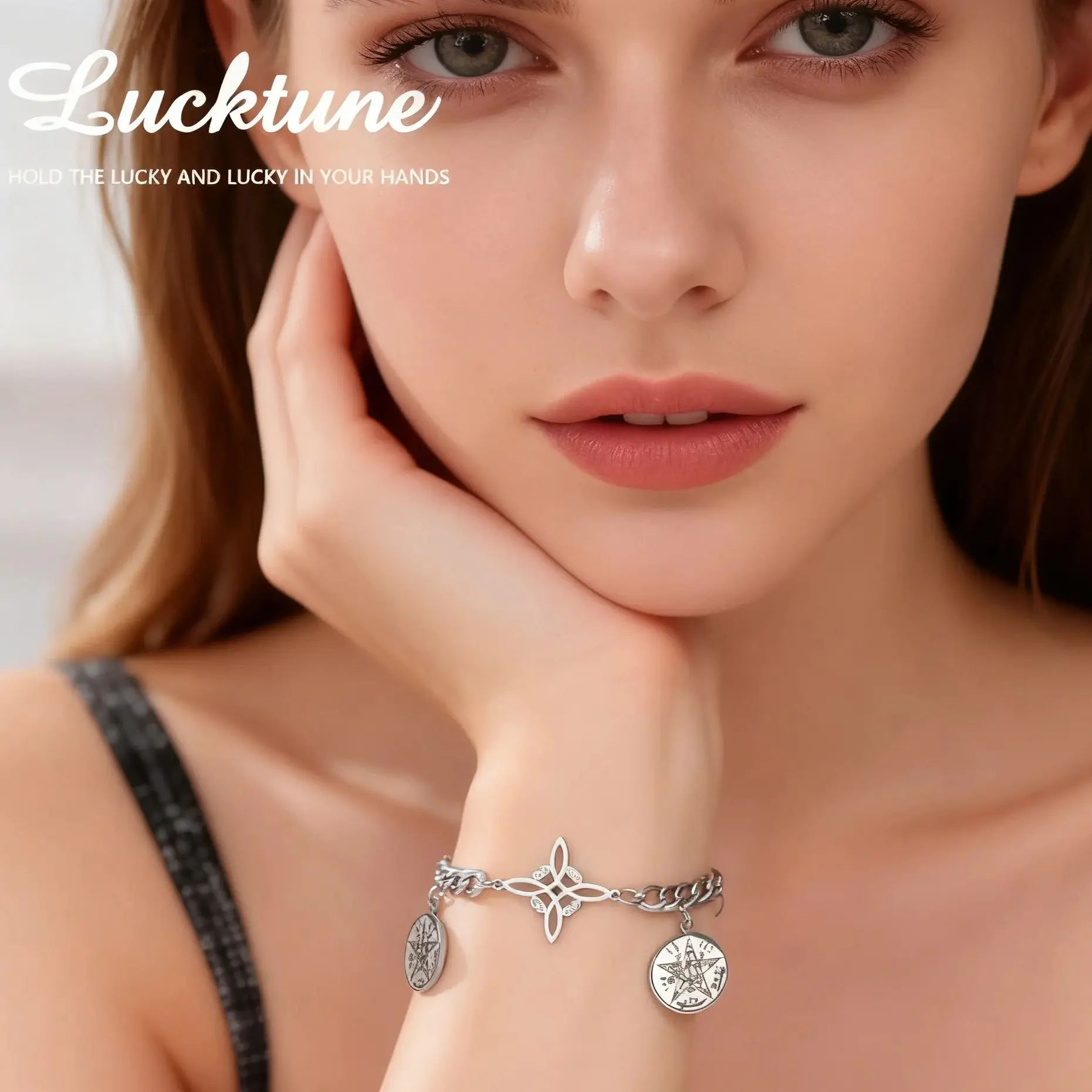 Lucktune الساحرة عقدة Tetragrammaton الله اسم ختم سوار Charm الفولاذ Seel المرأة اليد أساور سليمان تميمة مجوهرات