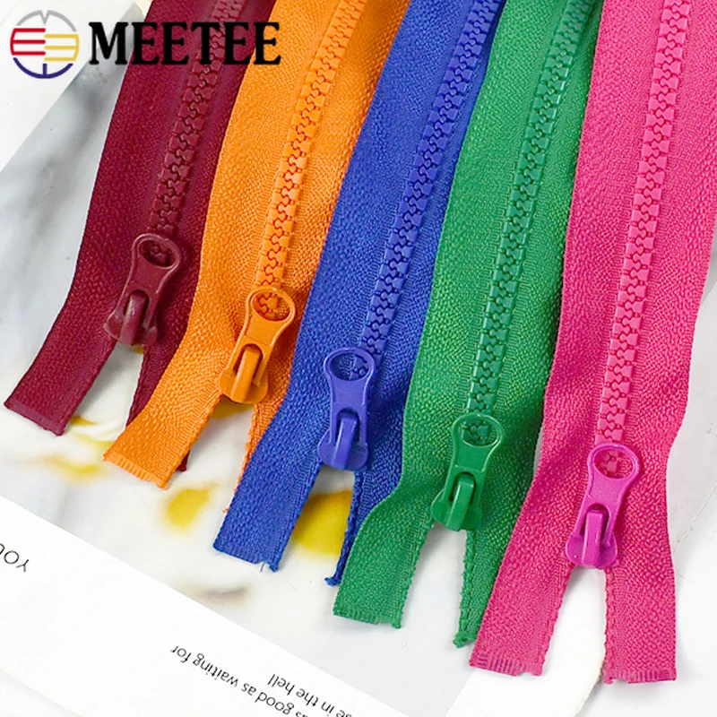 Meetee 2pcs 40-120cm 5# Resin Zipper Open-End Auto Lock Zip for Jacket DIY Garment Sewing Zips Bag Coat Service Zippers ZA178