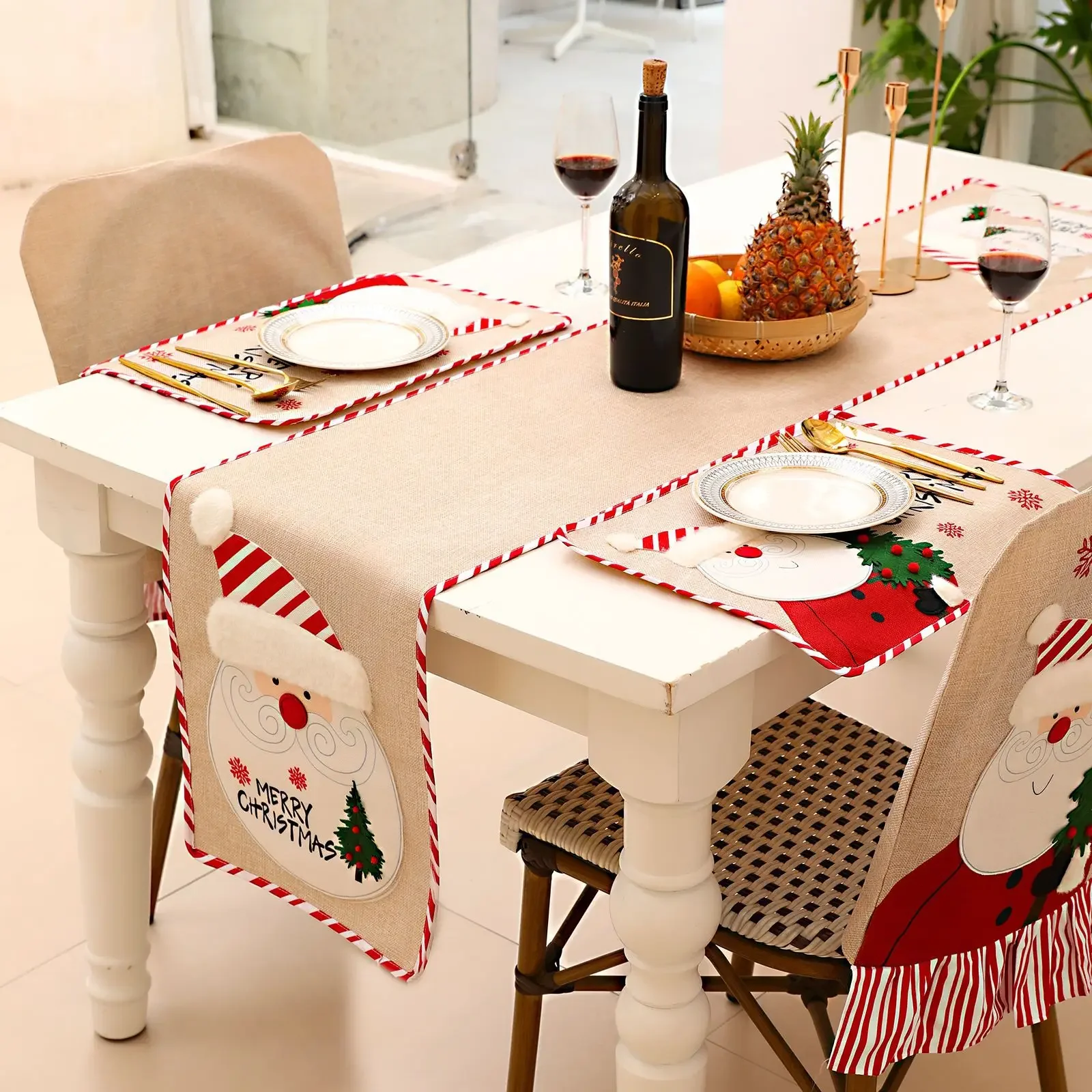 Cotton linen tablecloth Christmas table runner placemat Snowman Xmas chair cover Christmas decorations for Home Dining