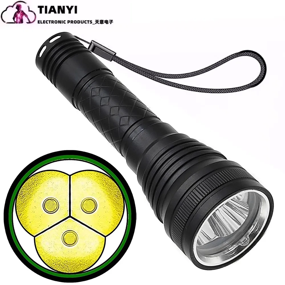 

3 Lamp underwater lighting fill light L2 lamp bead fixed focus diving 80 meters or so 18650 lithium battery white aluminum alloy