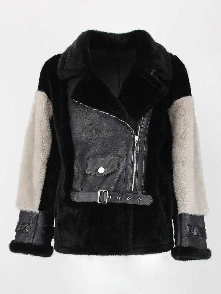 

2025 New Women Warm Turn down Collar Outerwear Faux Mink Double Faced Fur Coat Winter Jacket Fashion Luxury Streetwear