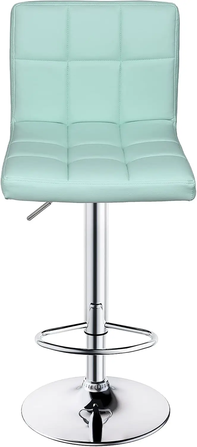 Leopard Bar Stools, Modern Pu Leather Adjustable Swivel Bar Stool With Back, Set Of 2 (Mint Green)