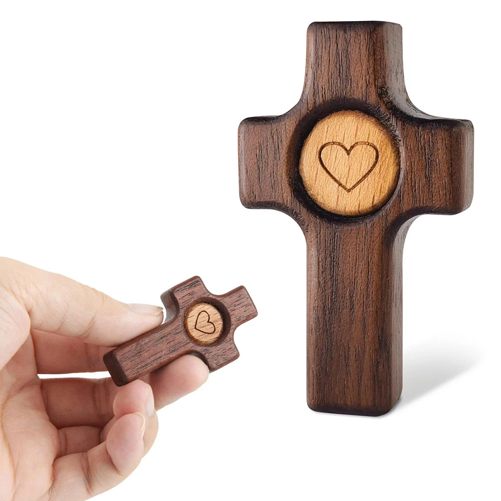 هدايا للمسيحيين Wood Fidget Cross My Heart الجوز الحلو تشجيع خشبي الإجهاد الإغاثة الصلاة عبر الجيب المسيحي #1
