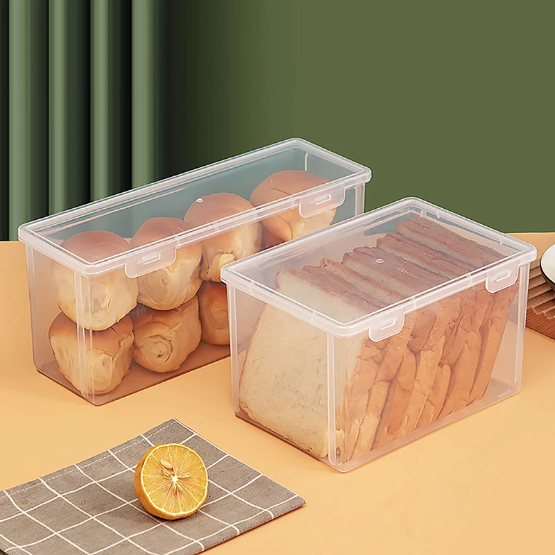 Bread Storage Box Clear Plastic Toast Dispenser Airtight Box Baking Bread Cake Container Refrigerator Organizer