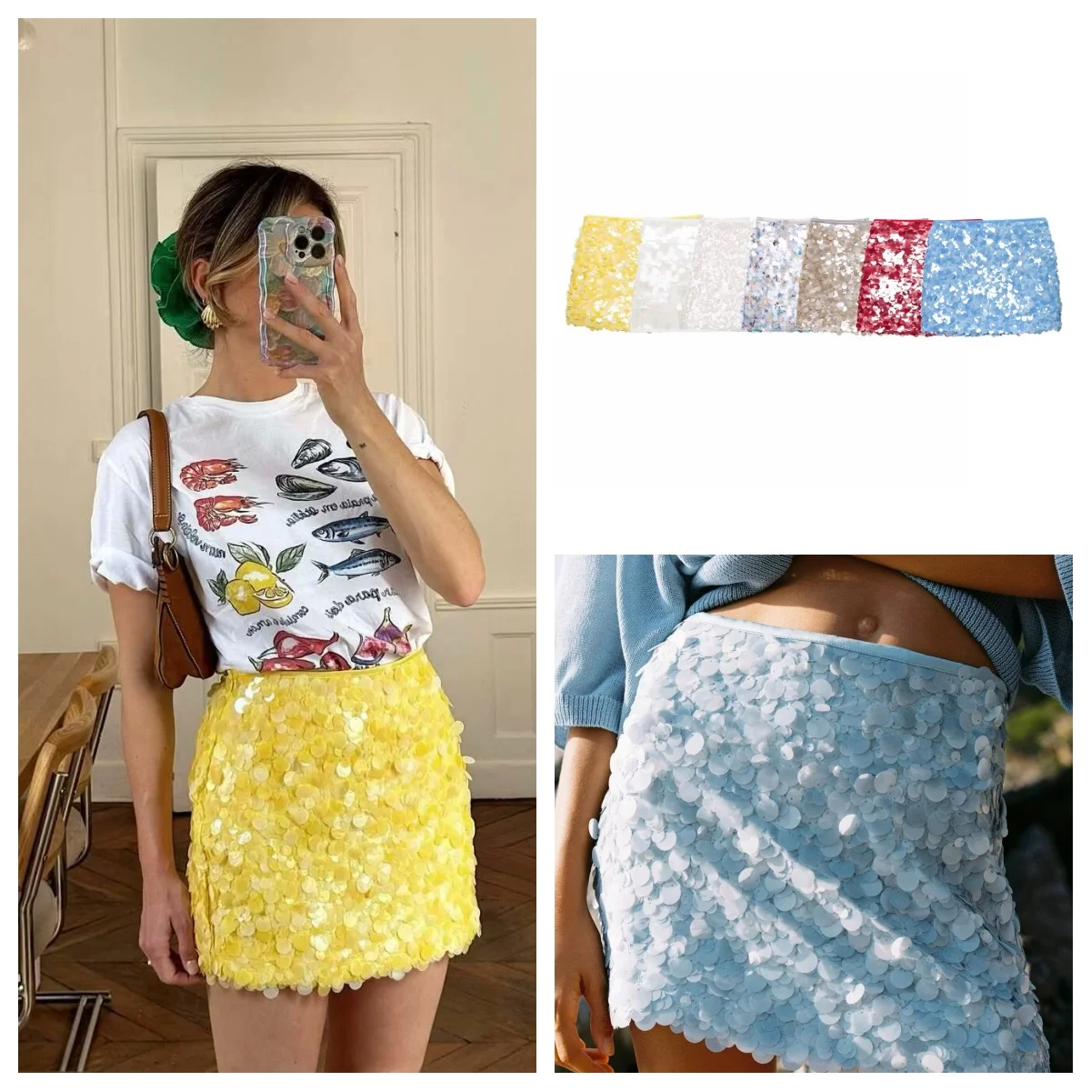 

European and American style new beaded hip skirt fashionable sexy hot girl mini skirt