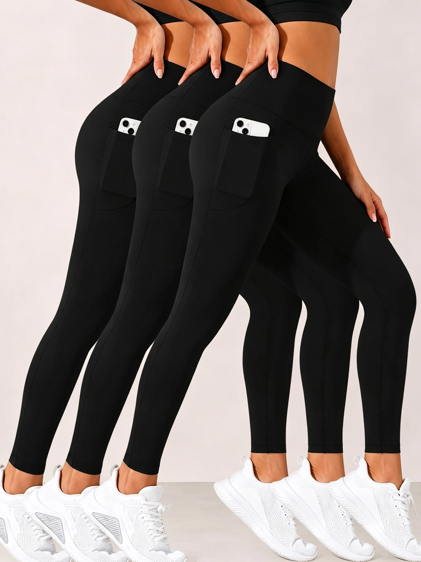 3 Pack Women Super Soft Leggings with Pockets High Waisted Tummy Control for Yoga Workout Running Home Casual Wear