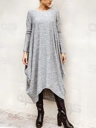 M XL Solid Color Shirt Women Dress for 2024 Autumn Fashion Korean Female Clothing Slim Long Sleeve Dress Casual Loose Long Dress