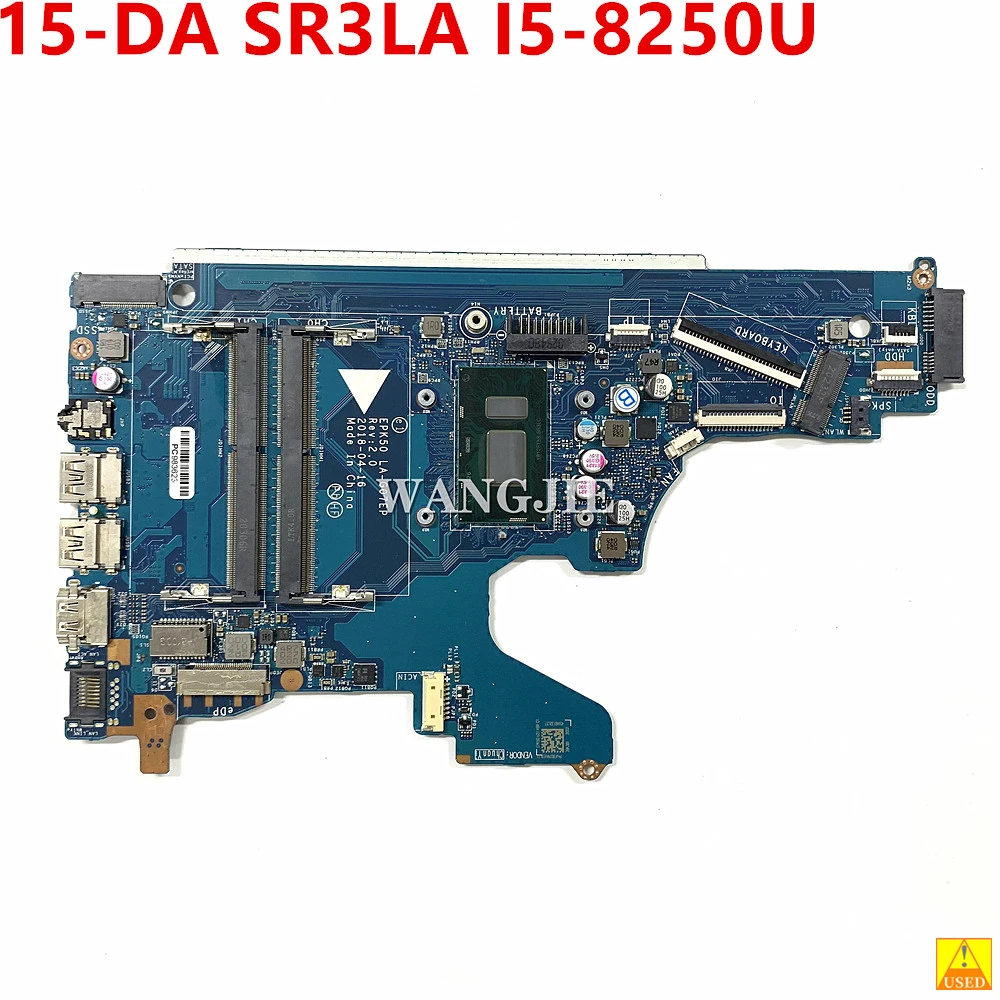 For HP 15-DA Used Laptop Motherboard L20369-001 L20369-601 EPK50 LA-G07EP With SR3LA I5-8250U CPU SR3TK 	i3-7020U L20371-601