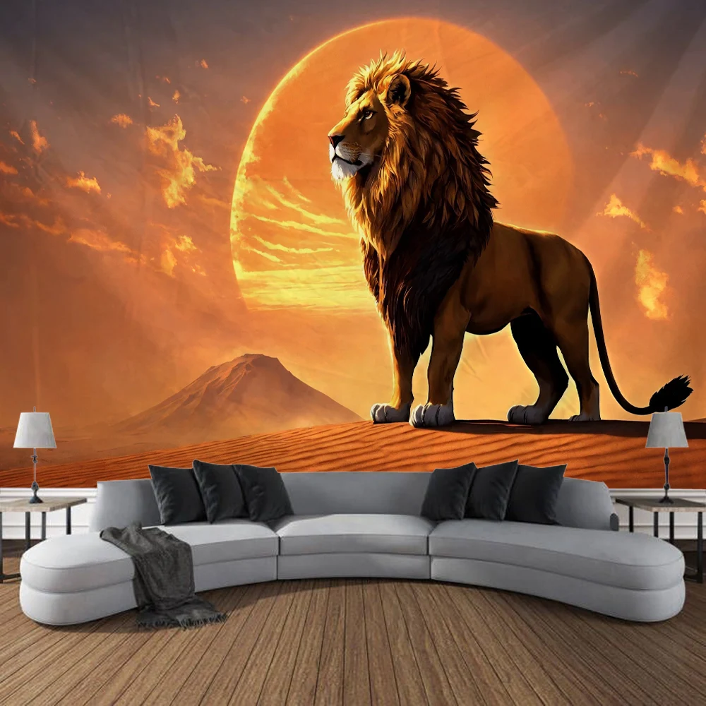 Lion Grassland Tapestry Wall Art, Large Tapestry Mural Decoration, Home Bedroom, Living Room Decoratione