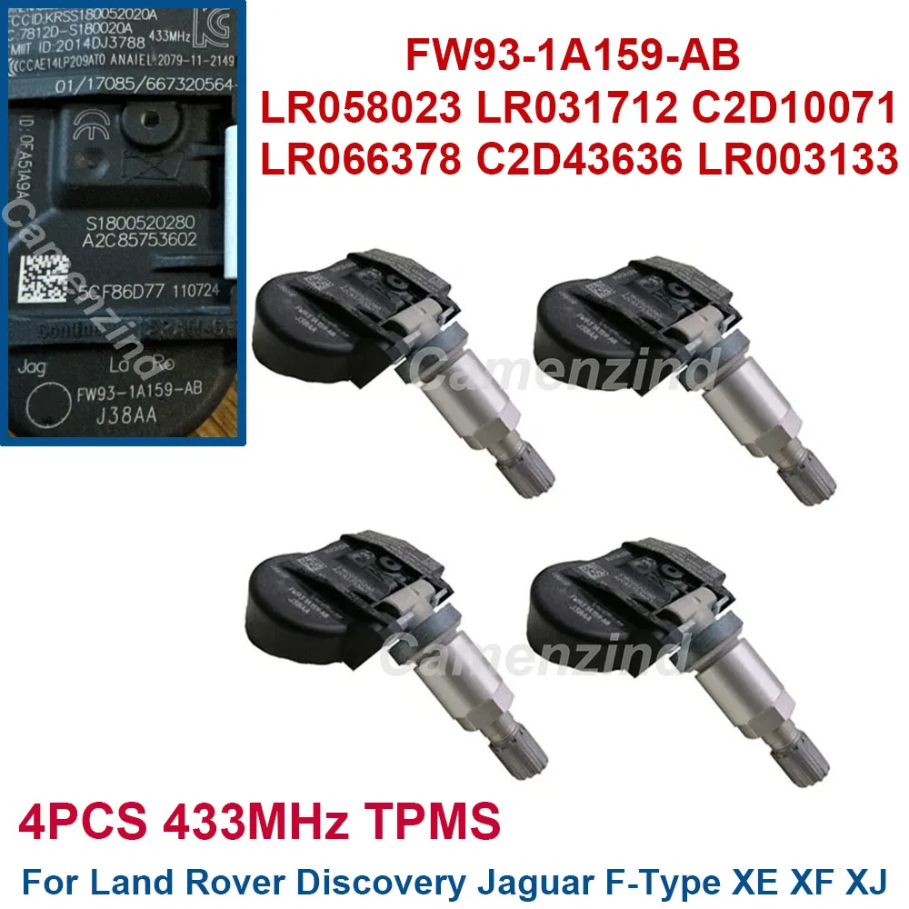 

4 шт., 433 МГц, датчик давления в шинах TPMS для Land Rover Discovery LR4 Jaguar FW93-1A159-AB FW931A159AB C2D43636 LR003133 C2D10071