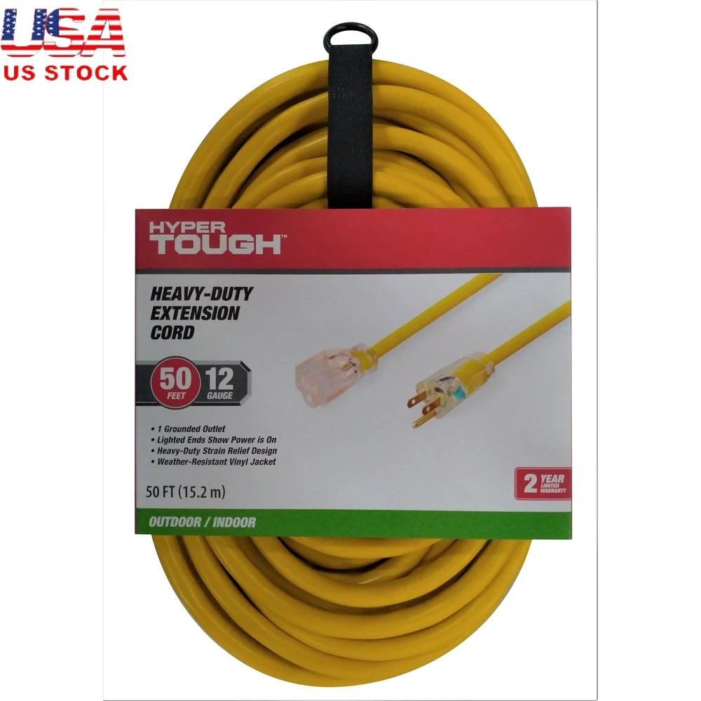 

Heavy Duty 50ft Extension Cord with Grounded Outlet Lighted Ends Weather Resistant Vinyl Jacket Indoor Outdoor Use 15 Amp