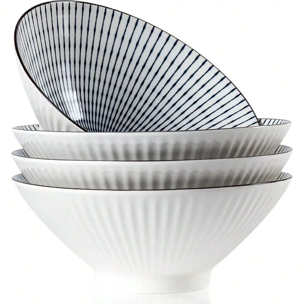

Oz Japanese R Bowls, Ceric Set Of 4 For Cereal, Soup, Pho, Noodles Blue And White, 8 Inches Variant 1