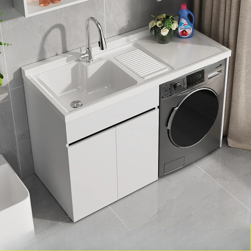 

Шкаф для прачечной на балконе со встроенной раковиной, отсеком для прачечной, раковиной-тумбой и тумбой для стиральной машины с роликами для отжима, шкаф для ванной комнаты