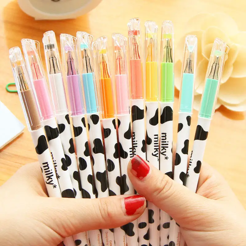 12 Pcs/Set Colourful Diamond Neutral Pens Kawaii Cow Gel Pens Office School Family Gifts Friends and Students School Supplies