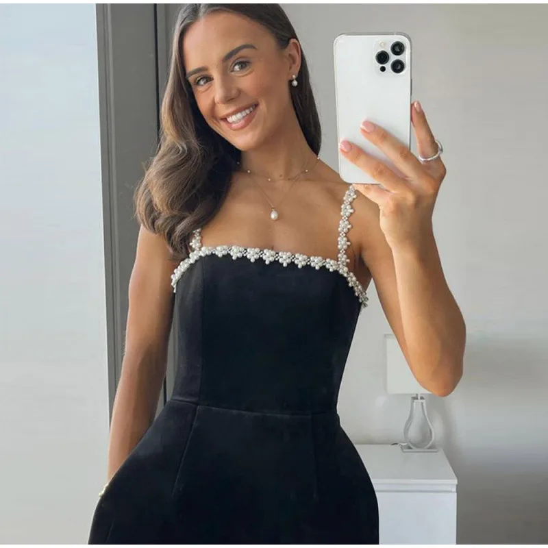 لؤلؤة المخملية فستان قصير زلة أسود الرسن مثير سليم صالح الخصر Cinched الاجتماعية حفلة ثوب مسائي المرأة فساتين قصيرة ألف خط