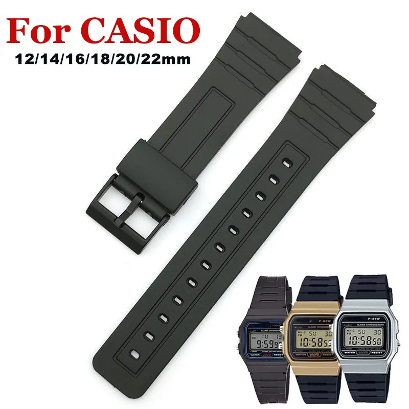 Watch Band For Casio W800H SGW400 F91W F84 F105/108 A158/168 AE1200/1300 Strap PU Resin Bracelet 12 14 16 18mm 20mm 22mm