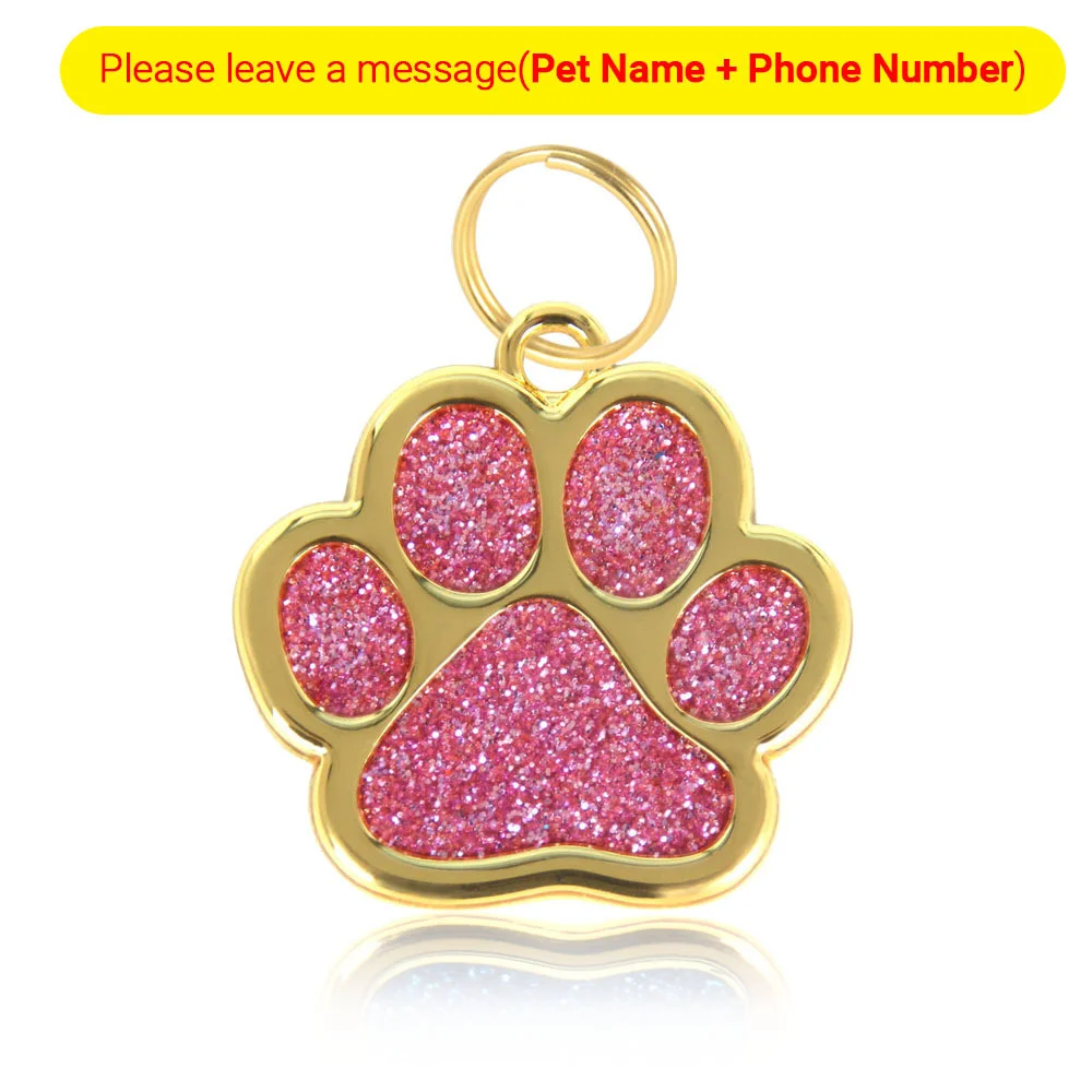 Personalized Collar Pet ID Tag Custom Free Engraved Cat Dog Puppy Name Necklace Gold Paw Glitter Pendant Pet Accessories 3CM