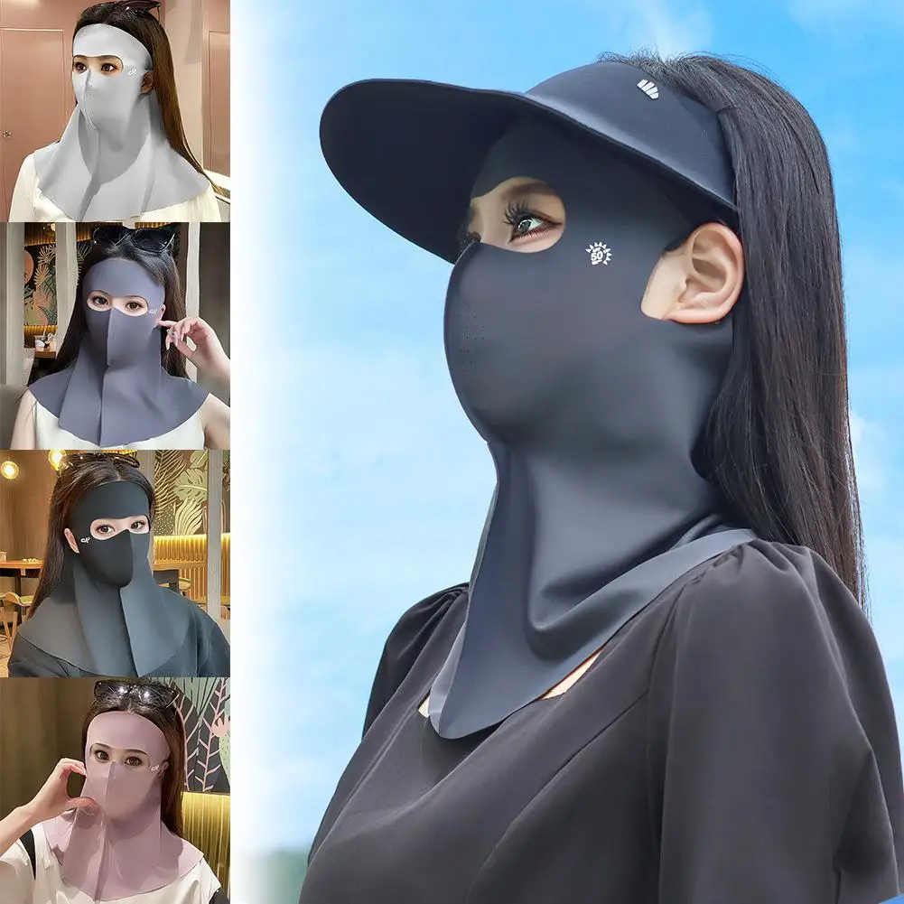 قناع واقي من الشمس للحماية من الأشعة فوق البنفسجية في الهواء الطلق، غطاء لف للرقبة من الحرير الجليدي، وجه رقيق قابل للتنفس للأنشطة الخارجية #1