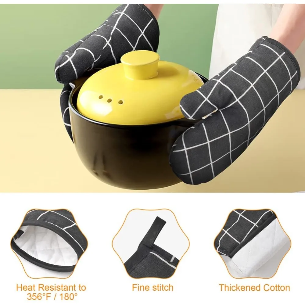 Oven Mitts Heat Resistant Cooking Gloves Thick Baking Mittens Grilling BBQ Gloves Non Slip Kitchen Microwave Oven Gloves
