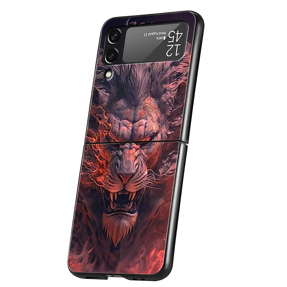 Löwe Muster Harte PC Telefon Fall Für Samsung Galaxy Z Flip 6 5 4 Schwarz Abdeckung Für Galaxy Z Flip 3 faltbare Stoßfest Capas Fundas – Detail 5
