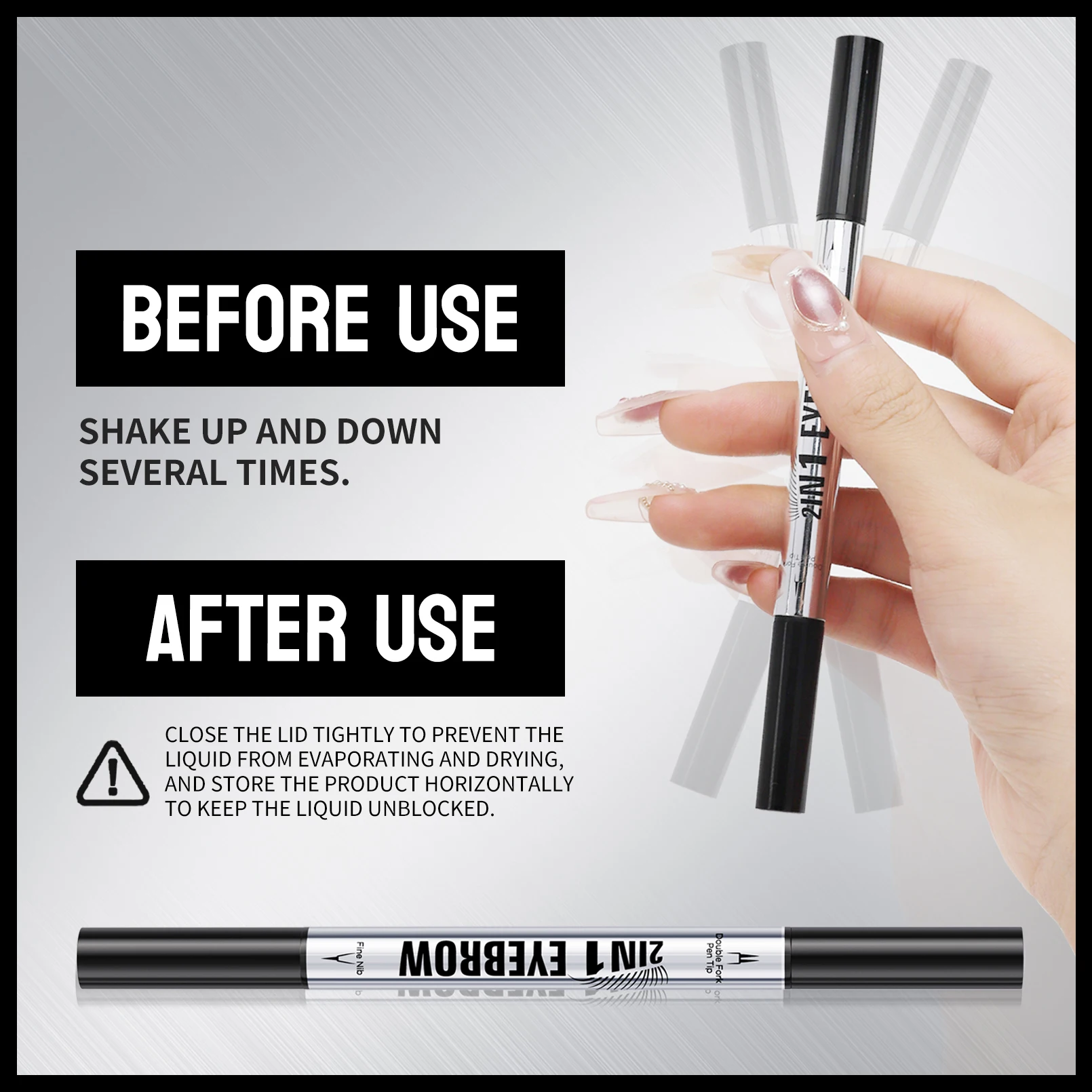 Two-Pronged Dual-Head Two-In-One Eyebrow Pencil, Light Brown, Brown, Dark Brown, Black-Brown, Black Liquid Eyebrow Pencil, Ultra-Fine Lines, Easily Creates Natural-Looking Eyebrows, Long-Lasting, Waterproof, Sweat-Proof, Does Not Smudge, Suitable for Beginners and Professional Makeup Artists