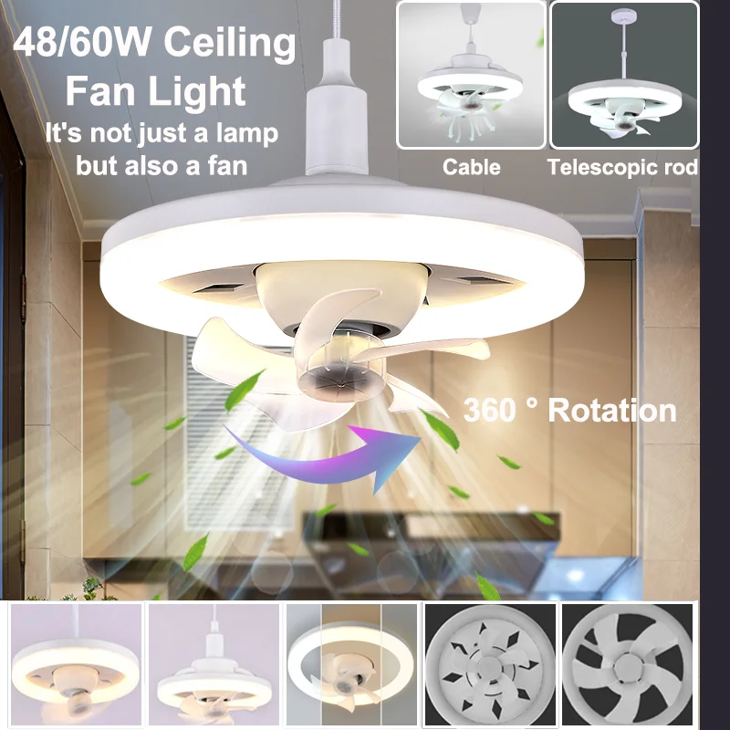 

48/60W LED Ceiling Fan Light Remote Control E27 Lamp with 360 ° Rotation Cooling Electric fan 85-265V Chandelier for Room Decor