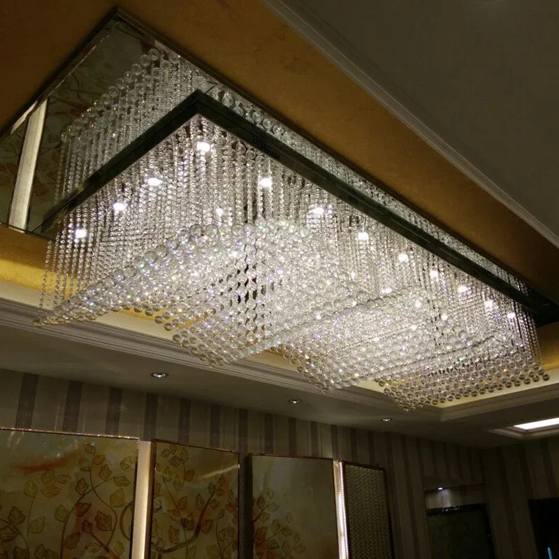 Customizable Rectangular Wave Crystal Chandelier Ceiling Light for Hotel Villa Club Lobby Restaurant Luxury Crystal Lampshade