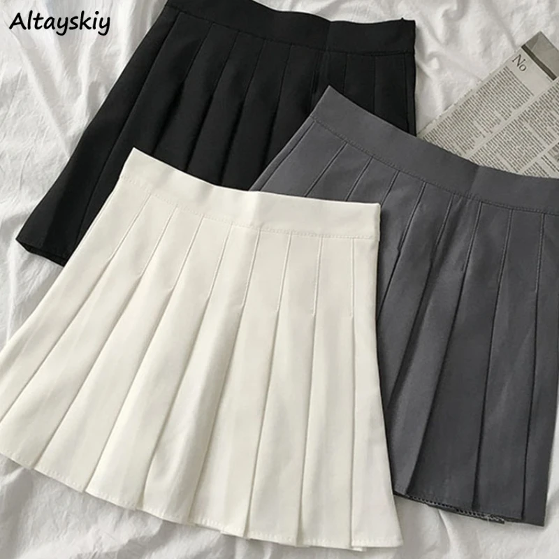 

Pleated Mini Skirts Women Preppy Style Solid Basic Casual Korean Fashion Summer High Waist Faldas College Girls Ins Streetwear