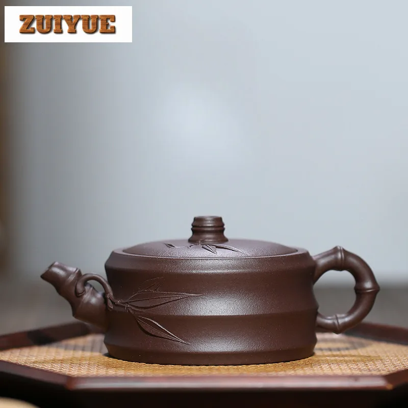 240ml Retro Yixing Purple Clay Teapots Handmade Bamboo Joint Pot Raw Ore Purple Mud Kettle Chinese Zisha Tea Set Tea Ceremony