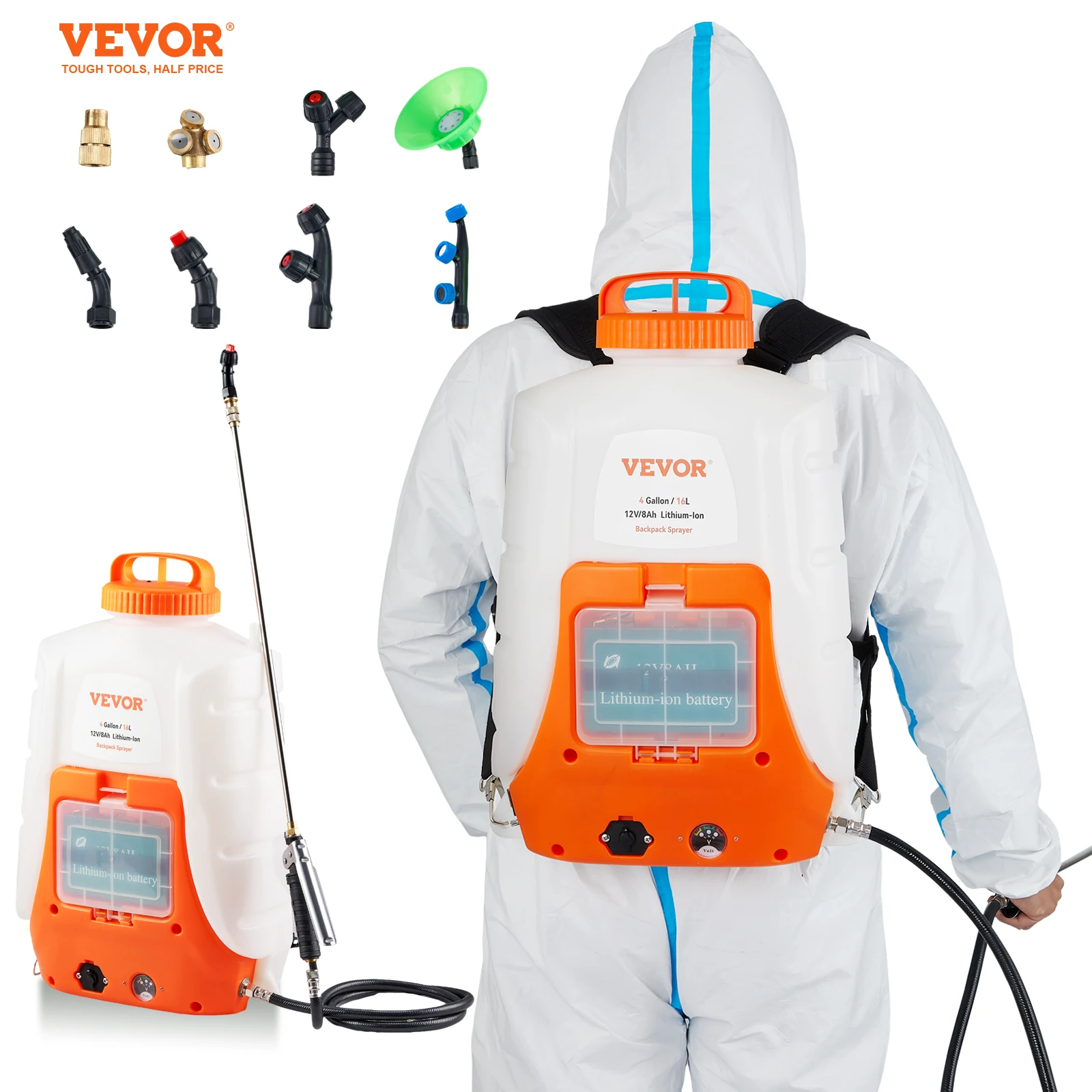 VEVOR Outdoor Backpack Sprayer Adjustable Pressure 4 Gal Tank Back Pack Sprayer W/Battery Powered for Weeding Spraying Cleaning