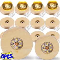1-5Pcs Round Wooden LED Light Dispaly Base Stand Holder Able Night Lamp Base Crystal Glass Resin Art Ornaments Party Supplies