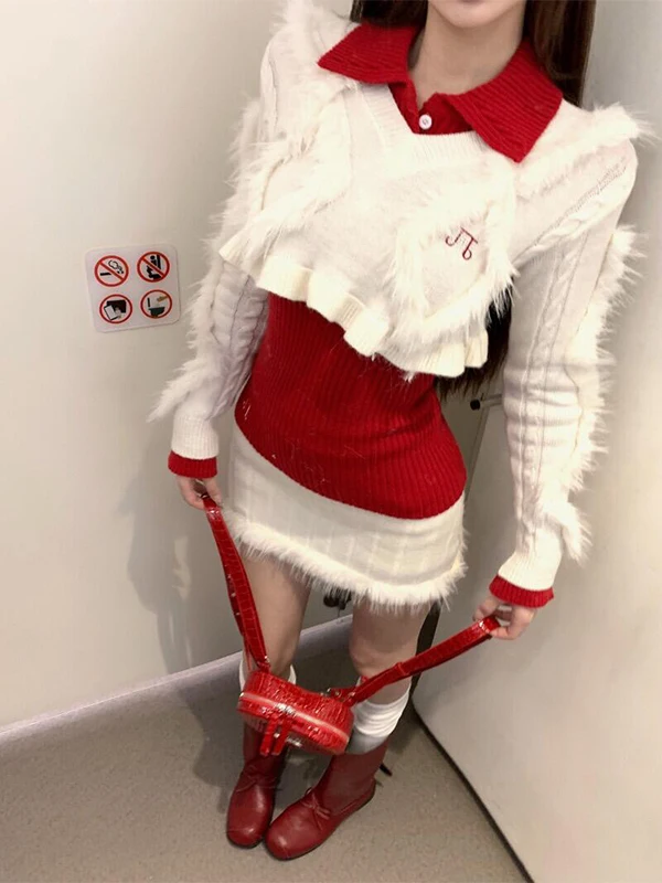 

Вязаный комплект American College Sle, женская осенне-зимняя юбка, теплая длинная внутренняя одежда Sve irt, костюм-футболка