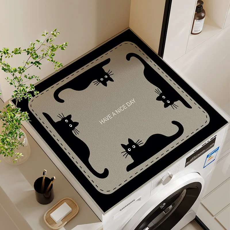 VIKAMA Black Heart Face Washing Machine Cover Mat Beige Base Good Luck Text Print Waterproof Anti Dust Dryer Cabinet Pad Rug