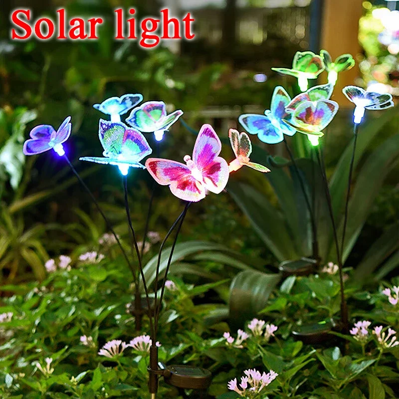 Lámpara Solar creativa de 3 cabezales para exteriores, luz de mariposa impermeable para jardín, Villa, decoración de césped, enchufe de tierra, lámpara de ambiente caliente, 1/2 piezas