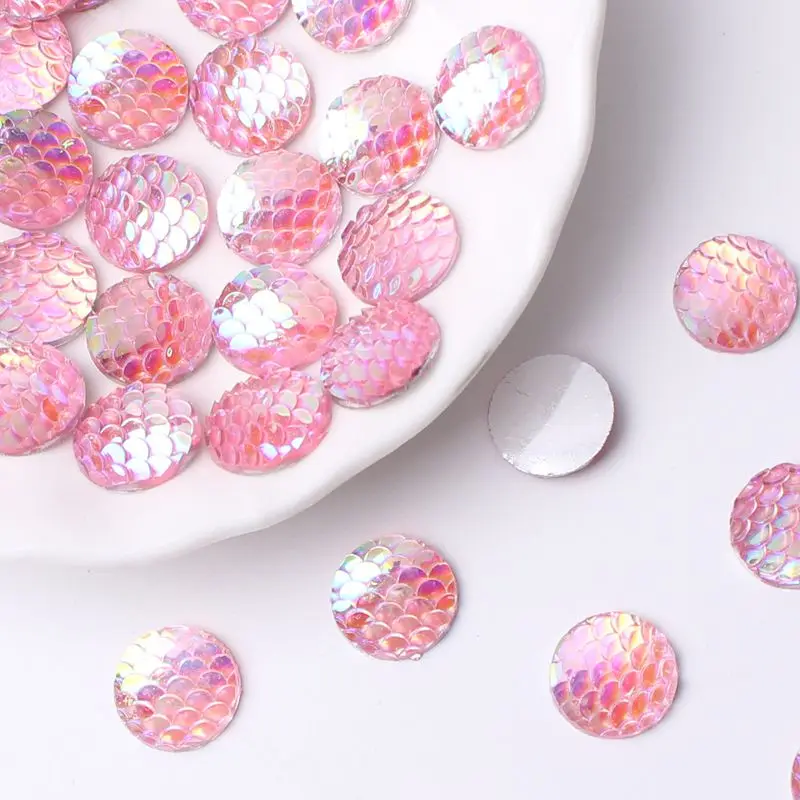 12mm 40Pcs Fish Scale Surface Facets Round Circular Style Resin Rhinestones Flat Back Stones For Handwork DIY Hairpin Accessorie